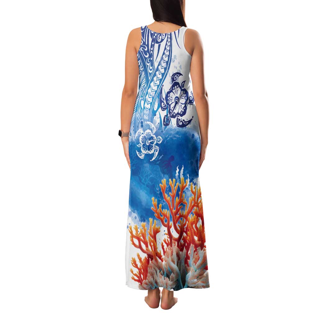 Hibiscus Turtle Tattoo Coral Reef Tank Maxi Dress with Polynesian Tribal