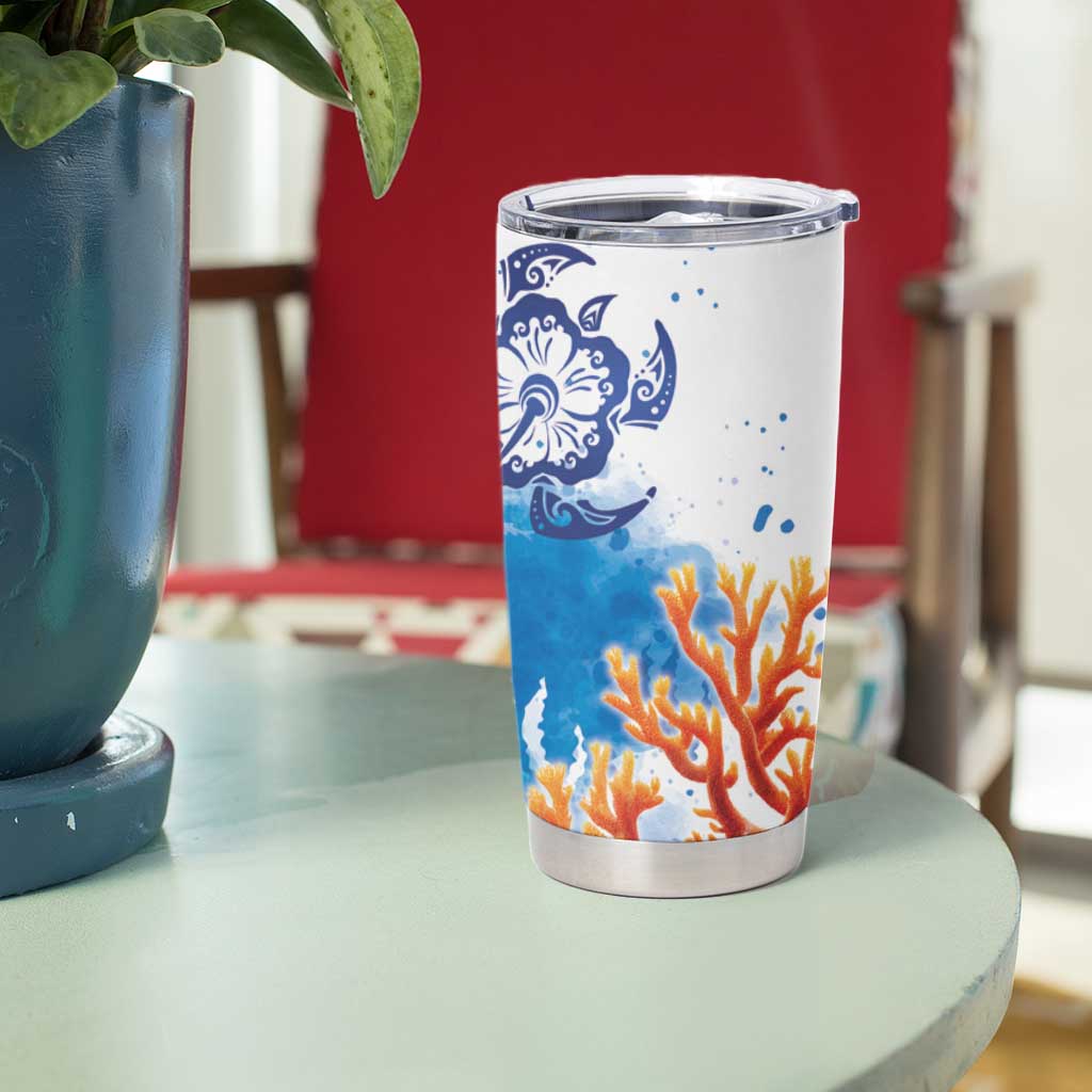 Hibiscus Turtle Tattoo Coral Reef Tumbler Cup with Polynesian Tribal