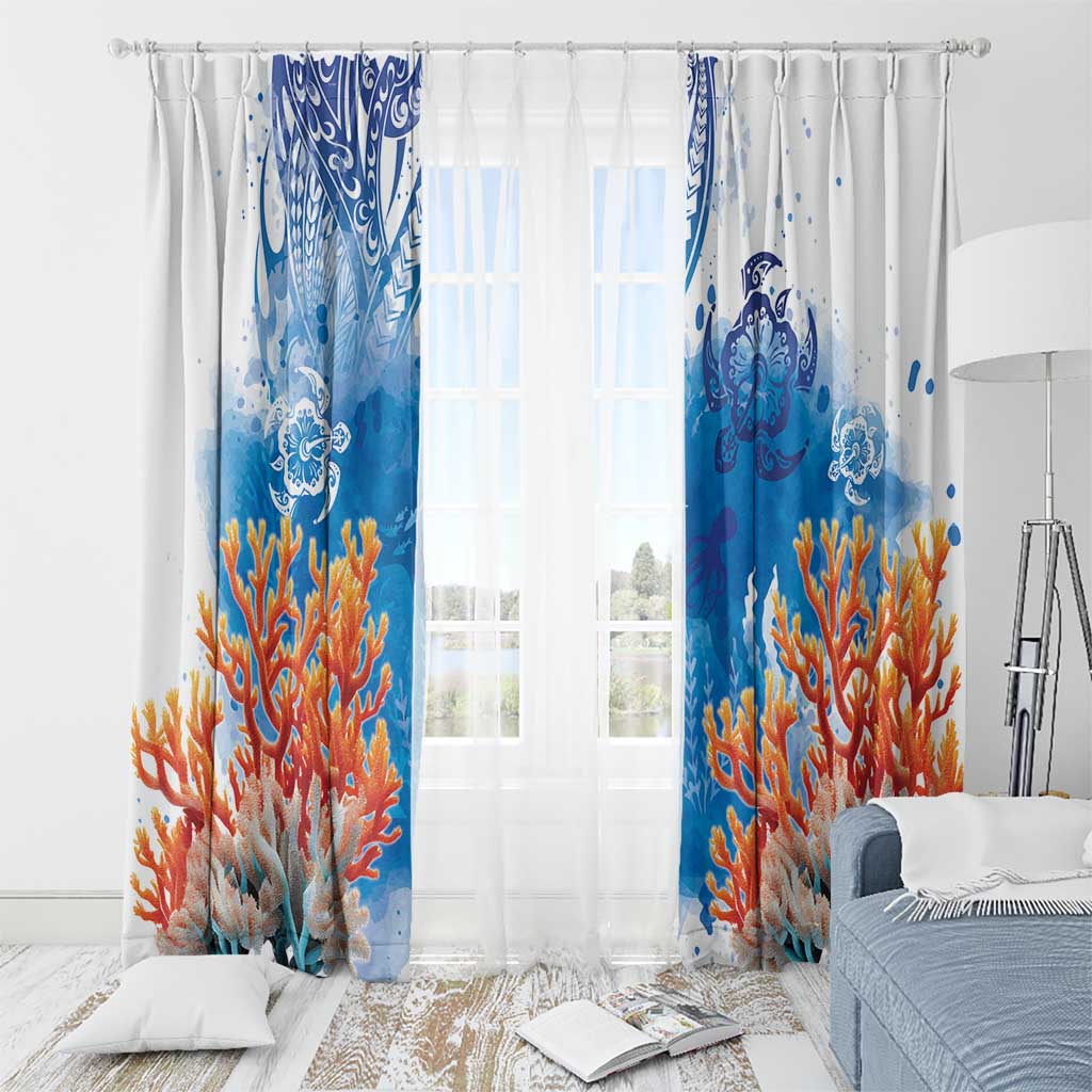 Hibiscus Turtle Tattoo Coral Reef Window Curtain with Polynesian Tribal