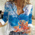 Hibiscus Turtle Tattoo Coral Reef Women Casual Shirt with Polynesian Tribal
