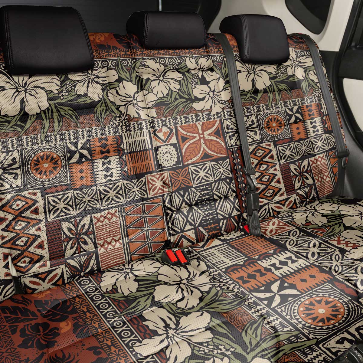 Pacific Hibiscus Tapa Tribal Vintage Back Car Seat Cover Brown Motif LT9 - Polynesian Pride
