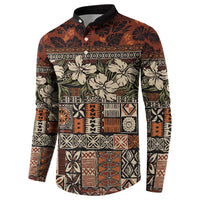 Pacific Hibiscus Tapa Tribal Vintage Button Sweatshirt Brown Motif