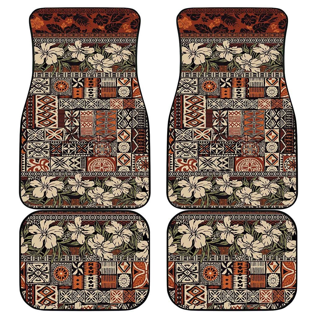 Pacific Hibiscus Tapa Tribal Vintage Car Mats Brown Motif