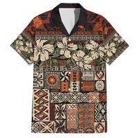 Pacific Hibiscus Tapa Tribal Vintage Family Matching Off Shoulder Short Dress and Hawaiian Shirt Brown Motif