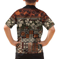 Pacific Hibiscus Tapa Tribal Vintage Family Matching Tank Maxi Dress and Hawaiian Shirt Brown Motif