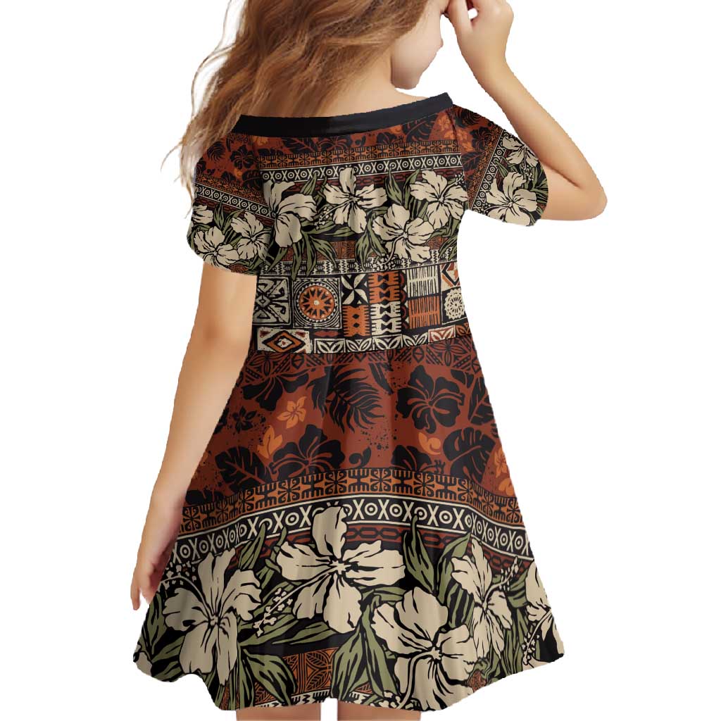 Pacific Hibiscus Tapa Tribal Vintage Family Matching Tank Maxi Dress and Hawaiian Shirt Brown Motif