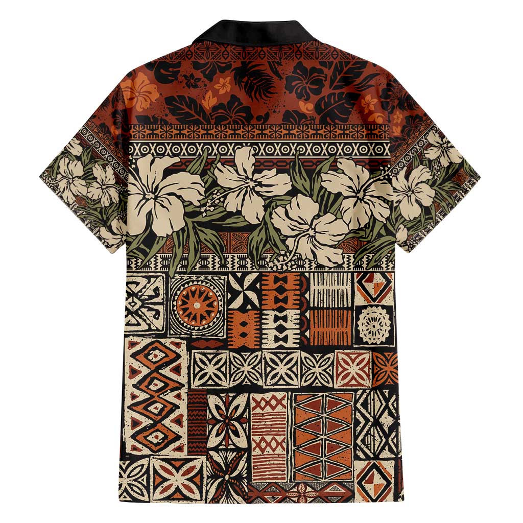 Pacific Hibiscus Tapa Tribal Vintage Family Matching Tank Maxi Dress and Hawaiian Shirt Brown Motif