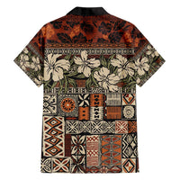Pacific Hibiscus Tapa Tribal Vintage Family Matching Tank Maxi Dress and Hawaiian Shirt Brown Motif
