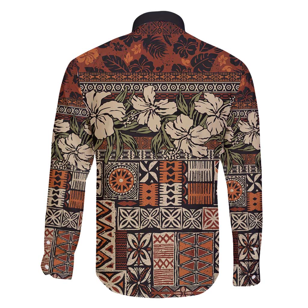 Pacific Hibiscus Tapa Tribal Vintage Family Matching Tank Maxi Dress and Hawaiian Shirt Brown Motif