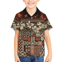 Pacific Hibiscus Tapa Tribal Vintage Family Matching Tank Maxi Dress and Hawaiian Shirt Brown Motif