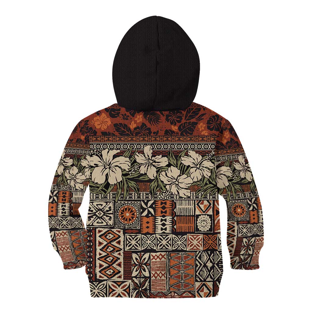 Pacific Hibiscus Tapa Tribal Vintage Kid Hoodie Brown Motif
