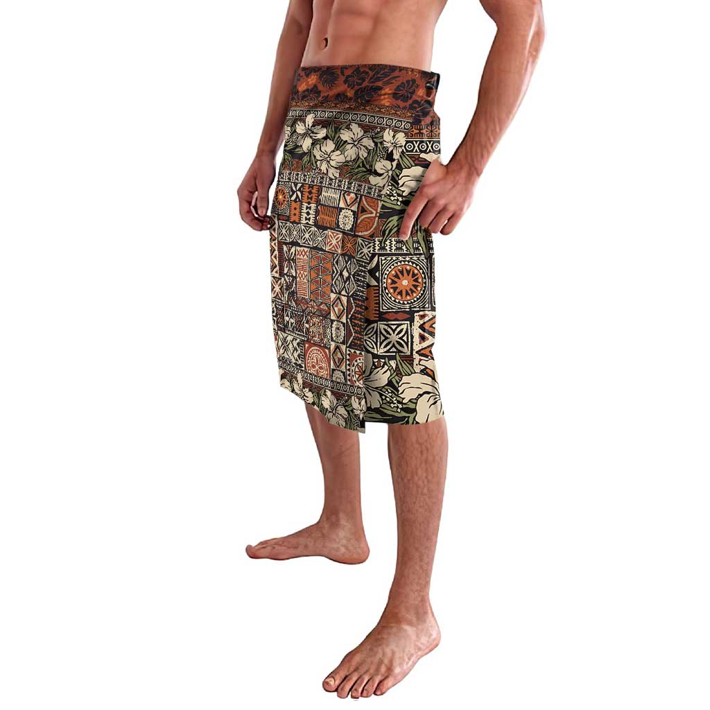 Pacific Hibiscus Tapa Tribal Vintage Lavalava Brown Motif
