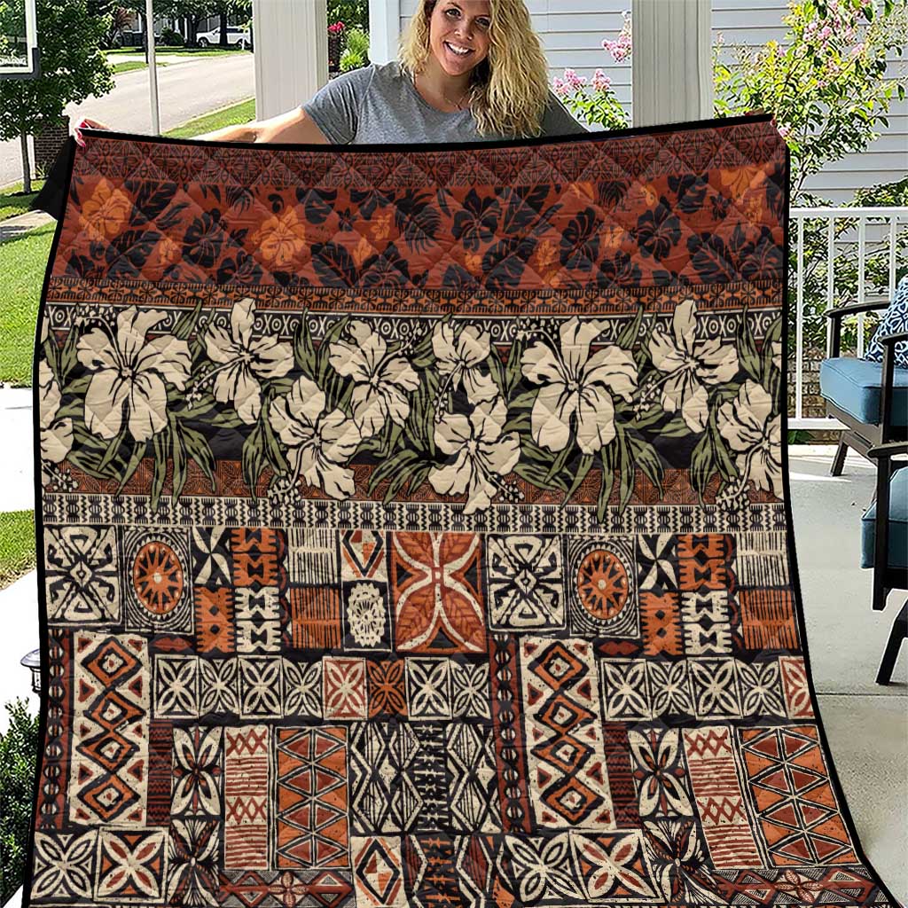 Pacific Hibiscus Tapa Tribal Vintage Quilt Brown Motif LT9 Brown - Polynesian Pride