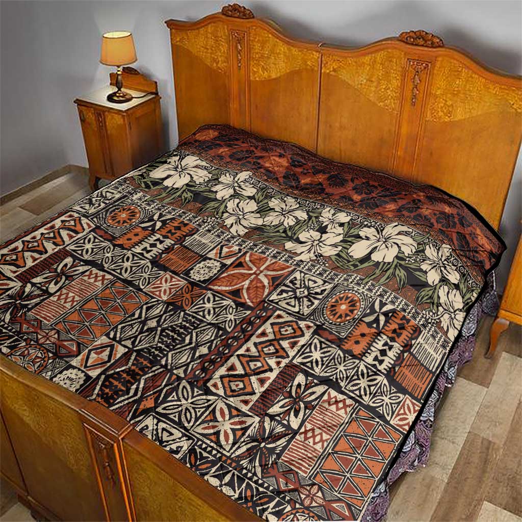 Pacific Hibiscus Tapa Tribal Vintage Quilt Brown Motif