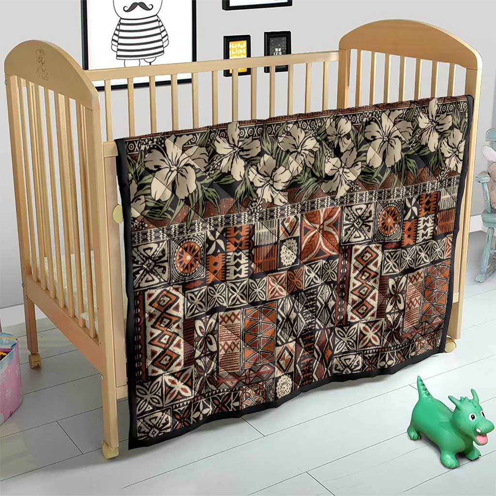 Pacific Hibiscus Tapa Tribal Vintage Quilt Brown Motif