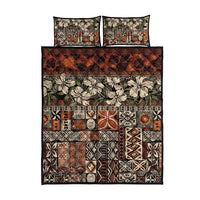 Pacific Hibiscus Tapa Tribal Vintage Quilt Bed Set Brown Motif