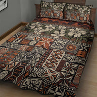 Pacific Hibiscus Tapa Tribal Vintage Quilt Bed Set Brown Motif