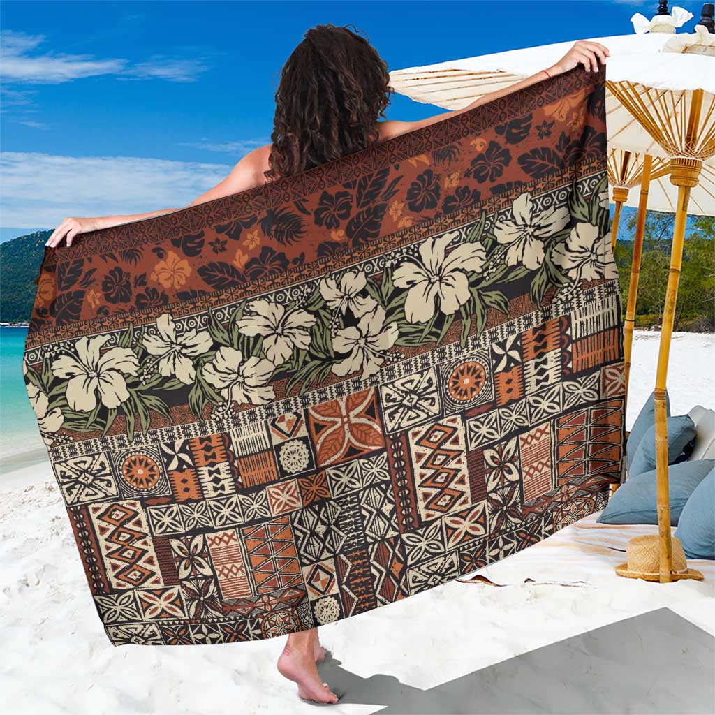 Pacific Hibiscus Tapa Tribal Vintage Sarong Brown Motif LT9 One Size 44 x 66 inches Brown - Polynesian Pride