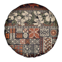 Pacific Hibiscus Tapa Tribal Vintage Spare Tire Cover Brown Motif