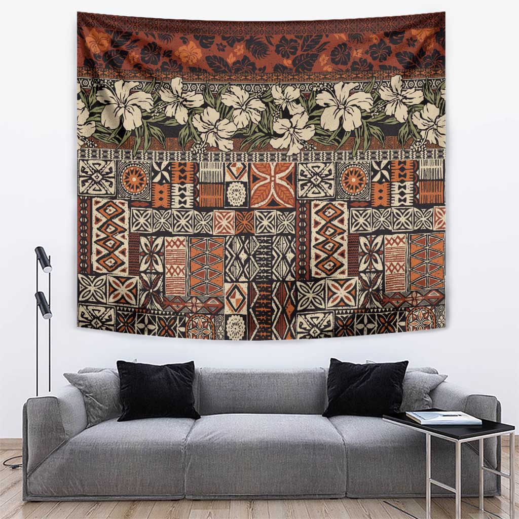 Pacific Hibiscus Tapa Tribal Vintage Tapestry Brown Motif LT9 Brown - Polynesian Pride