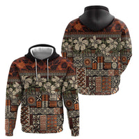 Pacific Hibiscus Tapa Tribal Vintage Zip Hoodie Brown Motif