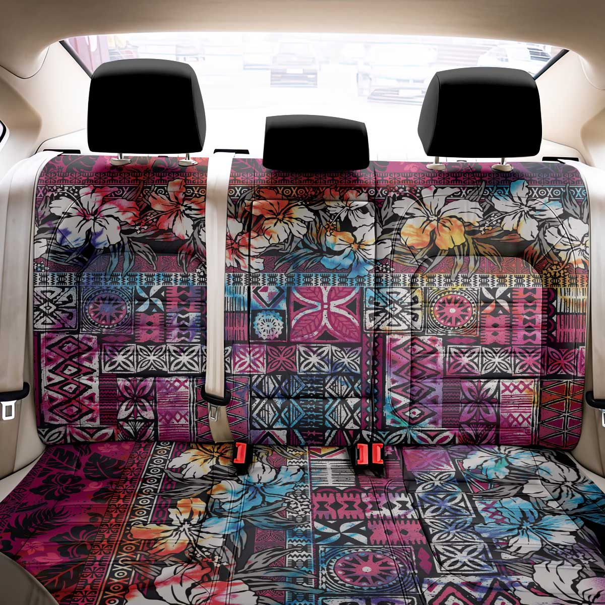 Pacific Hibiscus Tapa Tribal Vintage Back Car Seat Cover Pink Motif LT9 - Polynesian Pride