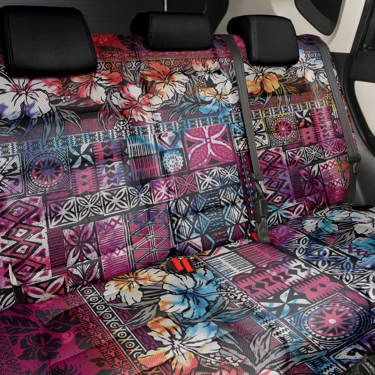 Pacific Hibiscus Tapa Tribal Vintage Back Car Seat Cover Pink Motif LT9 - Polynesian Pride