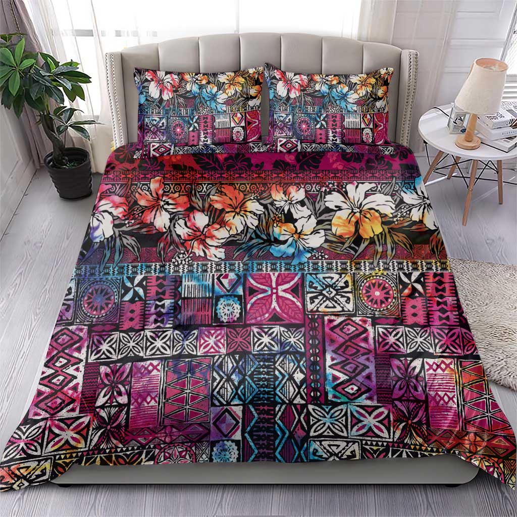 Pacific Hibiscus Tapa Tribal Vintage Bedding Set Pink Motif