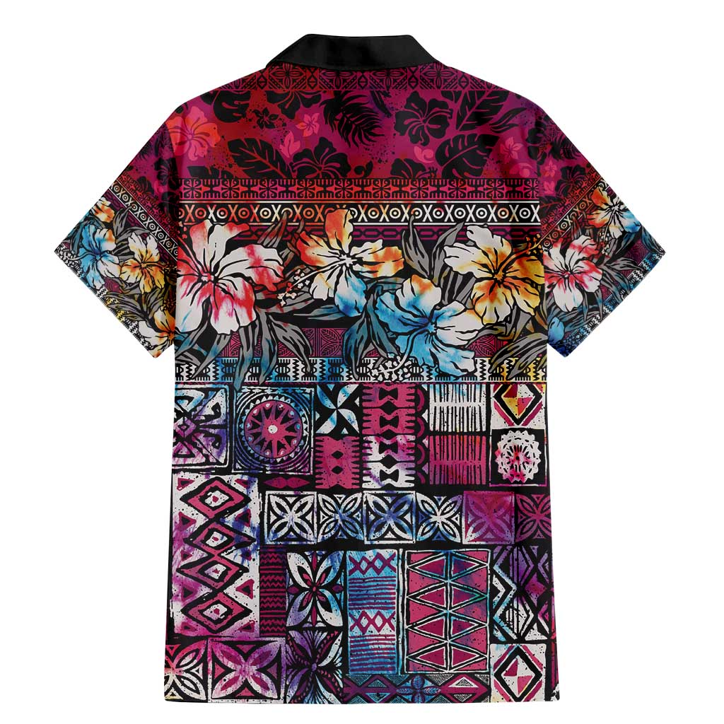Pacific Hibiscus Tapa Tribal Vintage Family Matching Mermaid Dress and Hawaiian Shirt Pink Motif
