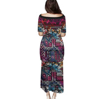 Pacific Hibiscus Tapa Tribal Vintage Family Matching Puletasi and Hawaiian Shirt Pink Motif