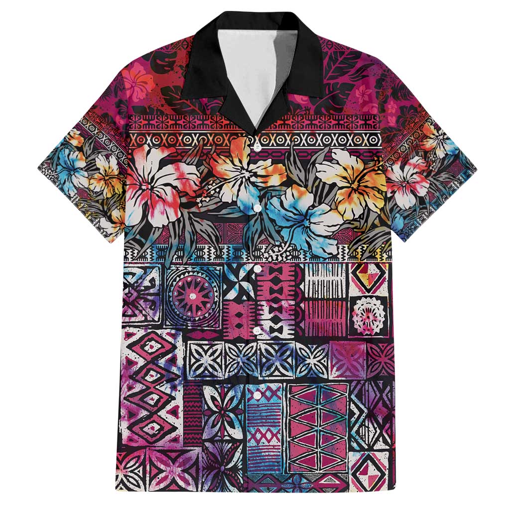 Pacific Hibiscus Tapa Tribal Vintage Family Matching Tank Maxi Dress and Hawaiian Shirt Pink Motif