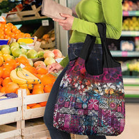 Pacific Hibiscus Tapa Tribal Vintage Grocery Bag Pink Motif