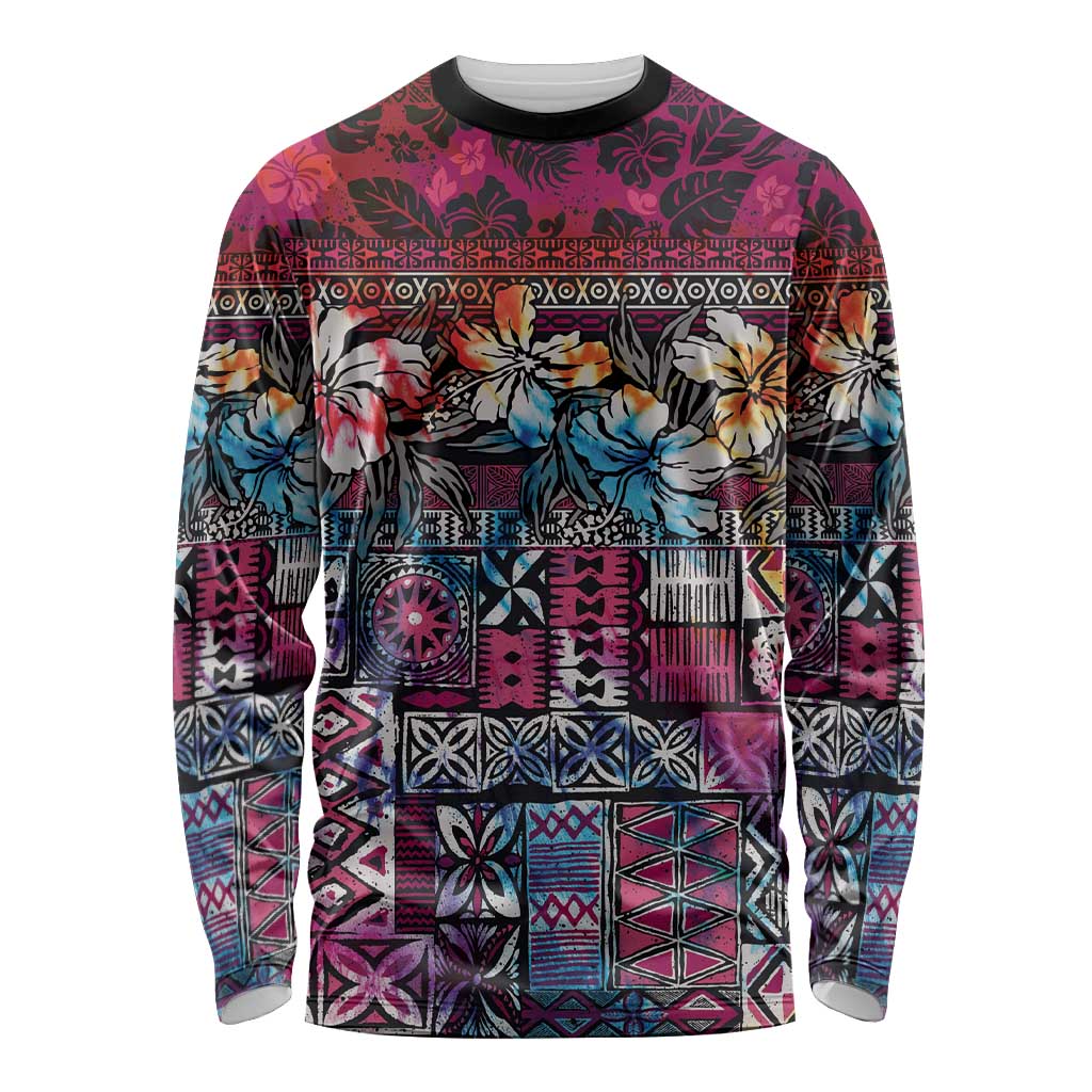 Pacific Hibiscus Tapa Tribal Vintage Long Sleeve Shirt Pink Motif LT9 Unisex Pink - Polynesian Pride