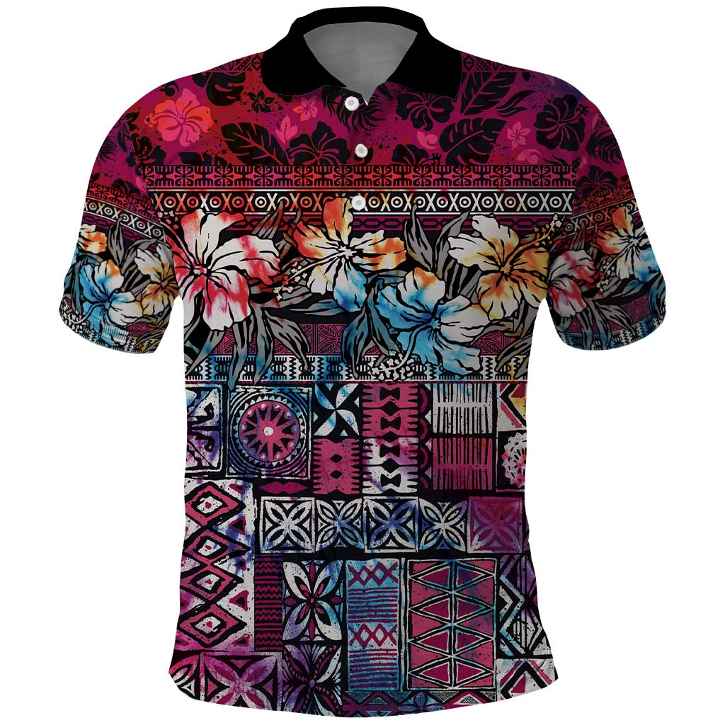 Pacific Hibiscus Tapa Tribal Vintage Polo Shirt Pink Motif