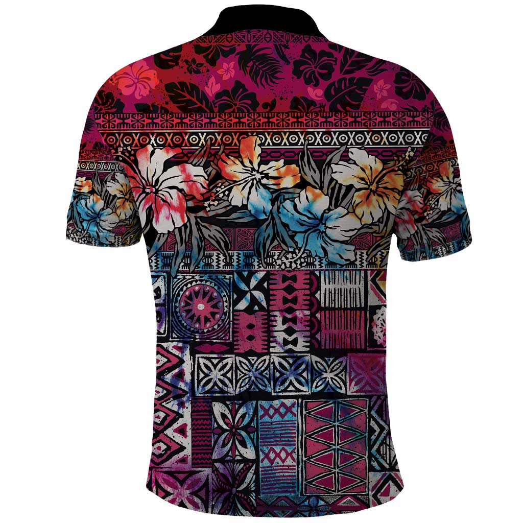 Pacific Hibiscus Tapa Tribal Vintage Polo Shirt Pink Motif LT9 - Polynesian Pride