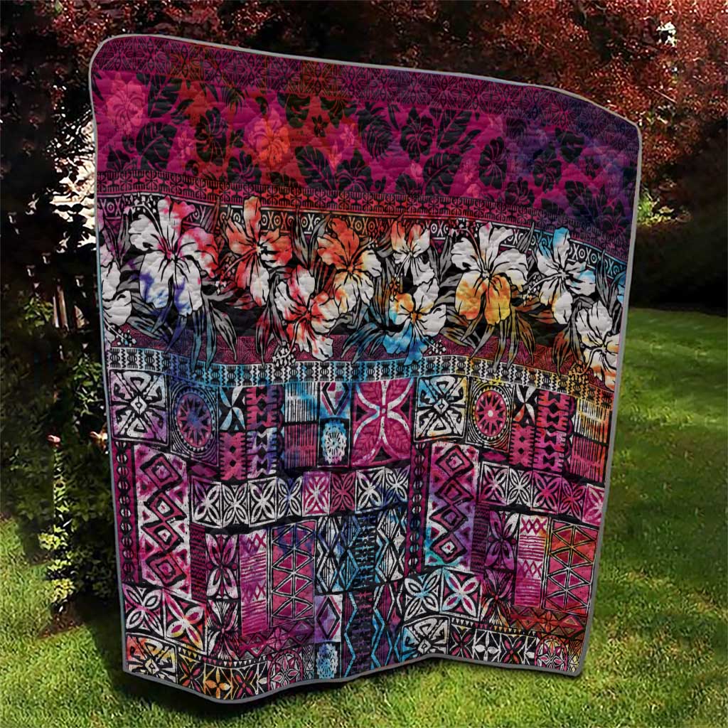 Pacific Hibiscus Tapa Tribal Vintage Quilt Pink Motif