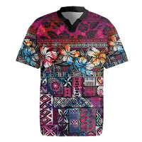 Pacific Hibiscus Tapa Tribal Vintage Rugby Jersey Pink Motif
