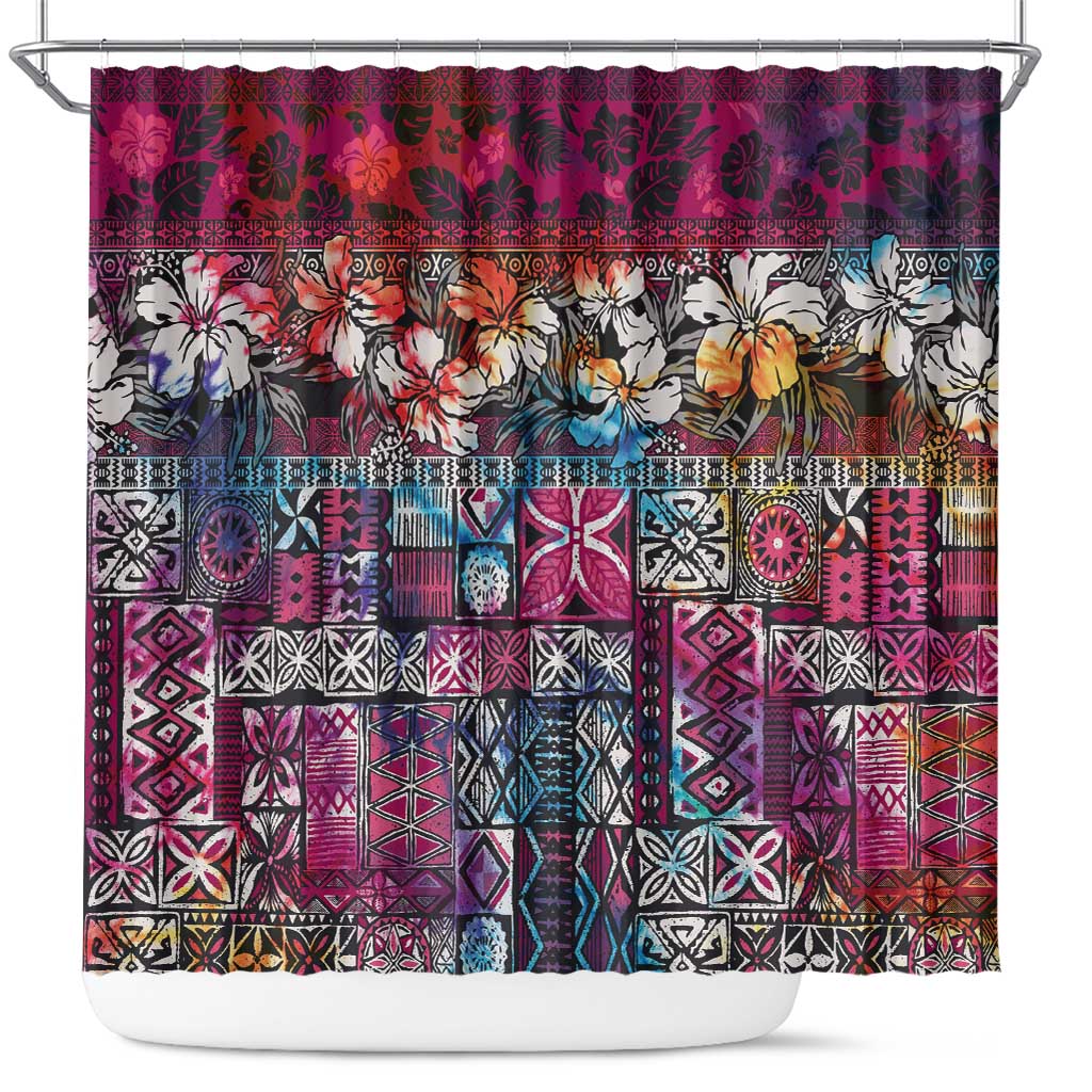 Pacific Hibiscus Tapa Tribal Vintage Shower Curtain Pink Motif LT9 Pink - Polynesian Pride