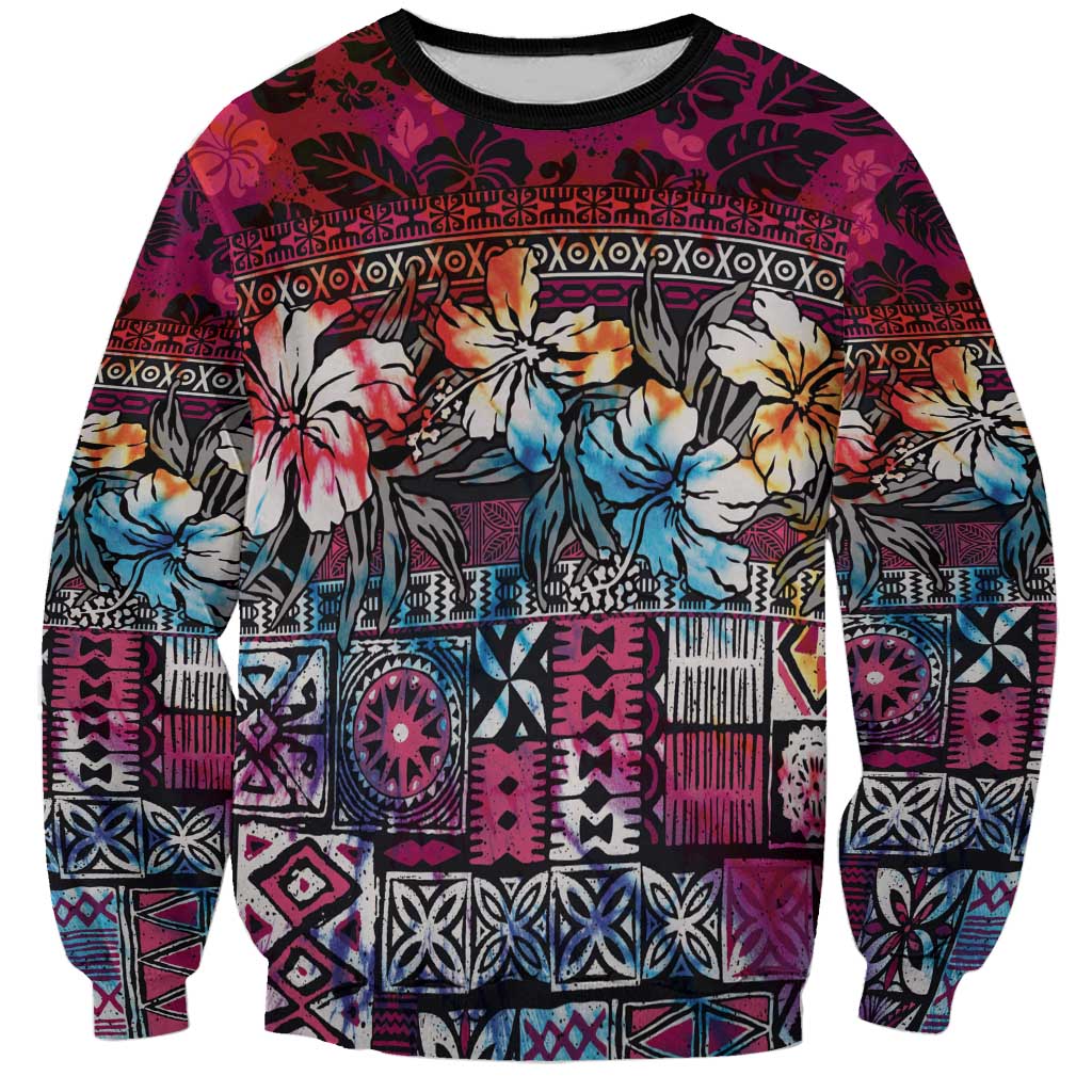 Pacific Hibiscus Tapa Tribal Vintage Sweatshirt Pink Motif