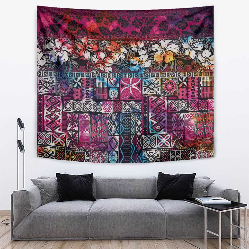 Pacific Hibiscus Tapa Tribal Vintage Tapestry Pink Motif LT9 Pink - Polynesian Pride