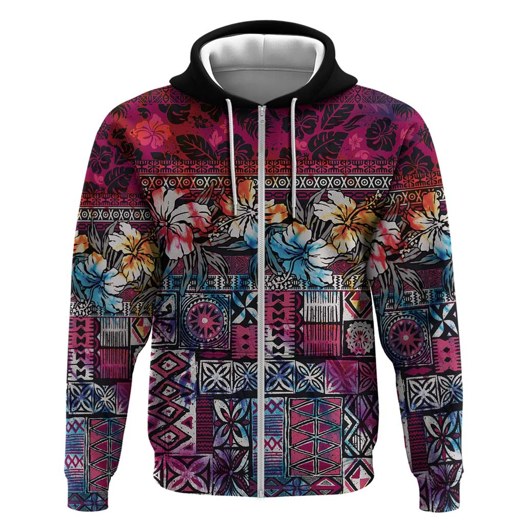 Pacific Hibiscus Tapa Tribal Vintage Zip Hoodie Pink Motif LT9 Zip Hoodie Pink - Polynesian Pride