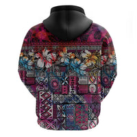 Pacific Hibiscus Tapa Tribal Vintage Zip Hoodie Pink Motif LT9 - Polynesian Pride