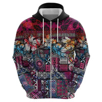 Pacific Hibiscus Tapa Tribal Vintage Zip Hoodie Pink Motif LT9 - Polynesian Pride