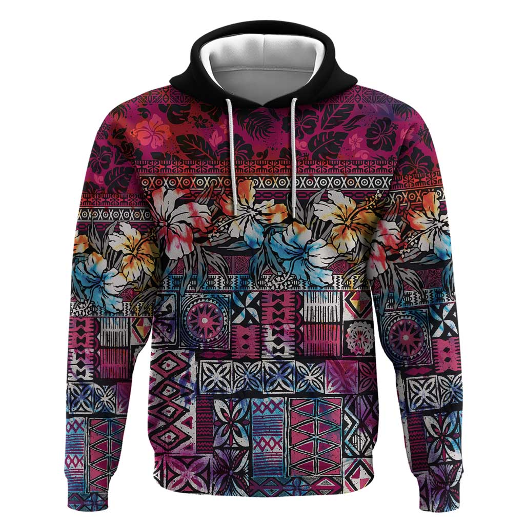 Pacific Hibiscus Tapa Tribal Vintage Zip Hoodie Pink Motif LT9 Pullover Hoodie Pink - Polynesian Pride