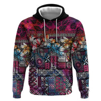 Pacific Hibiscus Tapa Tribal Vintage Zip Hoodie Pink Motif LT9 Pullover Hoodie Pink - Polynesian Pride