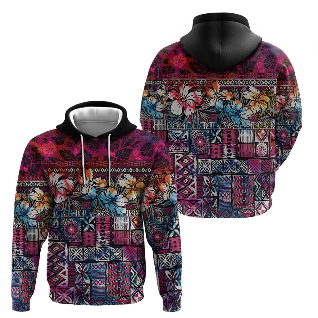 Pacific Hibiscus Tapa Tribal Vintage Zip Hoodie Pink Motif LT9 - Polynesian Pride