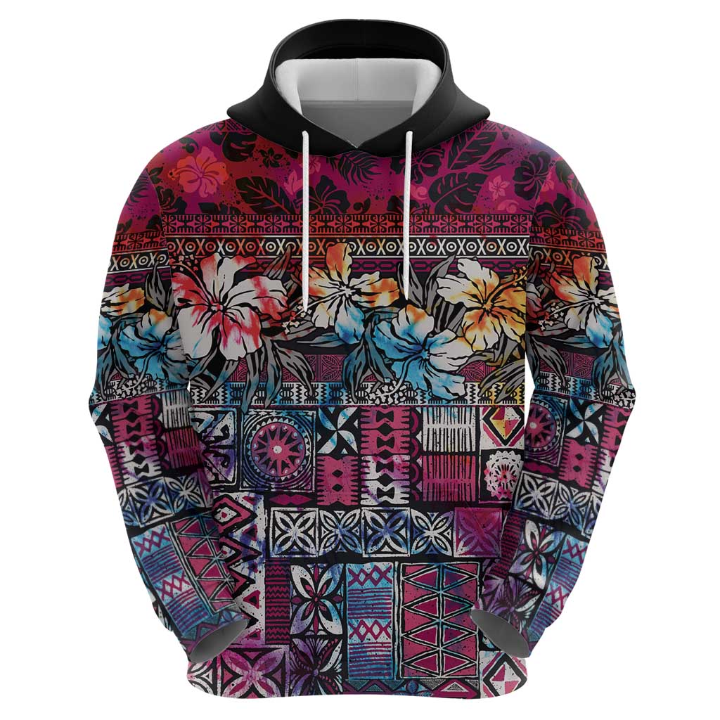 Pacific Hibiscus Tapa Tribal Vintage Zip Hoodie Pink Motif LT9 - Polynesian Pride