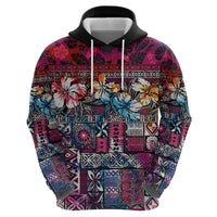 Pacific Hibiscus Tapa Tribal Vintage Zip Hoodie Pink Motif LT9 - Polynesian Pride