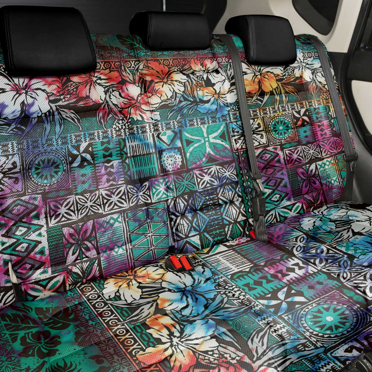 Pacific Hibiscus Tapa Tribal Vintage Back Car Seat Cover Turquoise Motif LT9 - Polynesian Pride