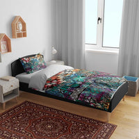 Pacific Hibiscus Tapa Tribal Vintage Bedding Set Turquoise Motif